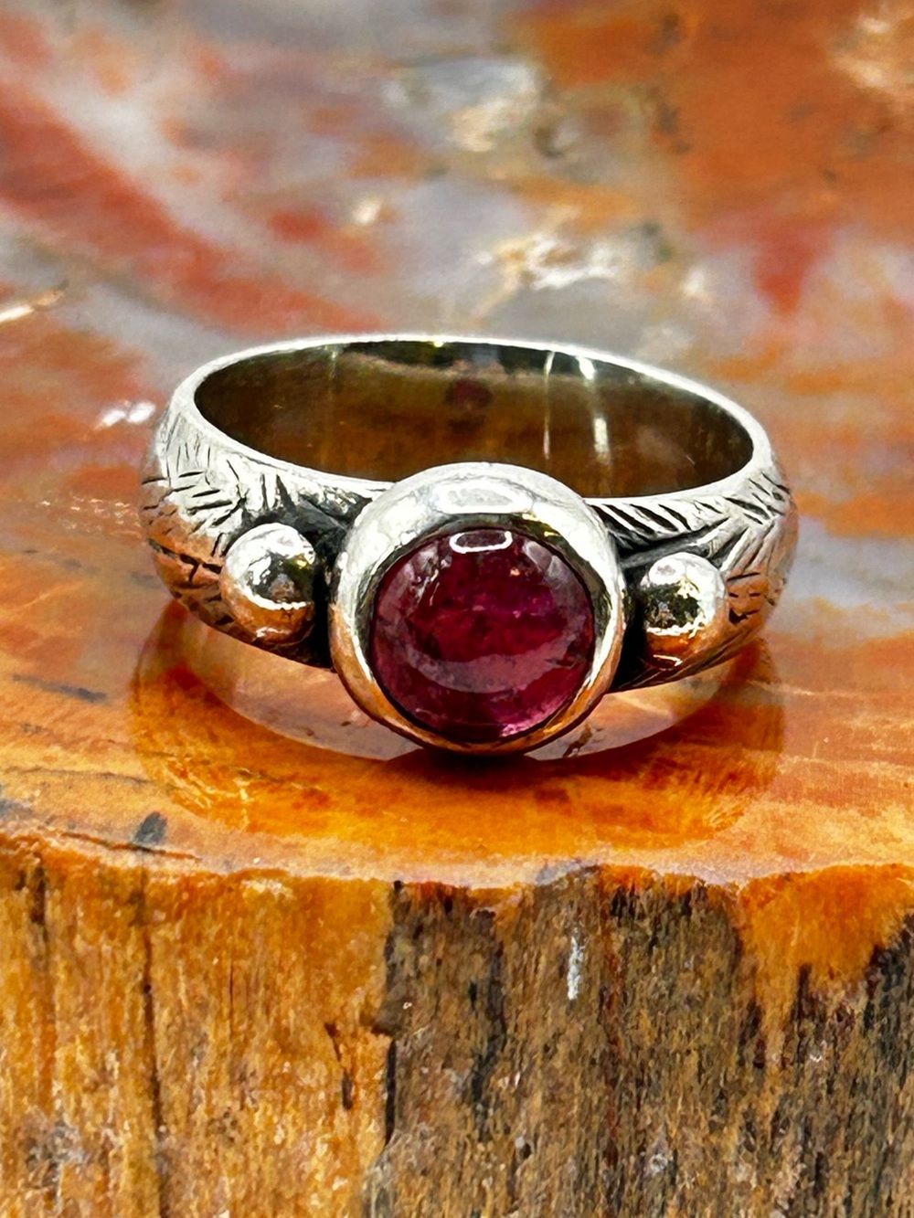 Sterling Silver Pink Tourmaline Ring - Size 9.5